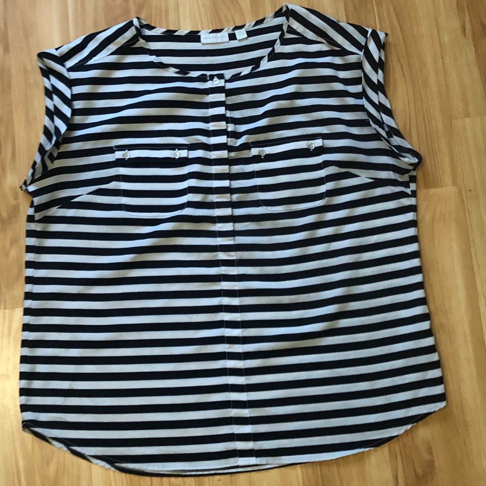 New York & Company Black and White Striped Blouse